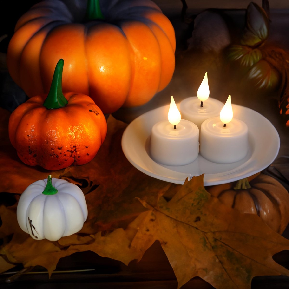 SnelShoppen - 12-delige oplaadbare theelichtjes met timer en afstandsbediening, decoratieve kaarsen voor Halloween, Kerstmis, feestdecoratie, USB-opla