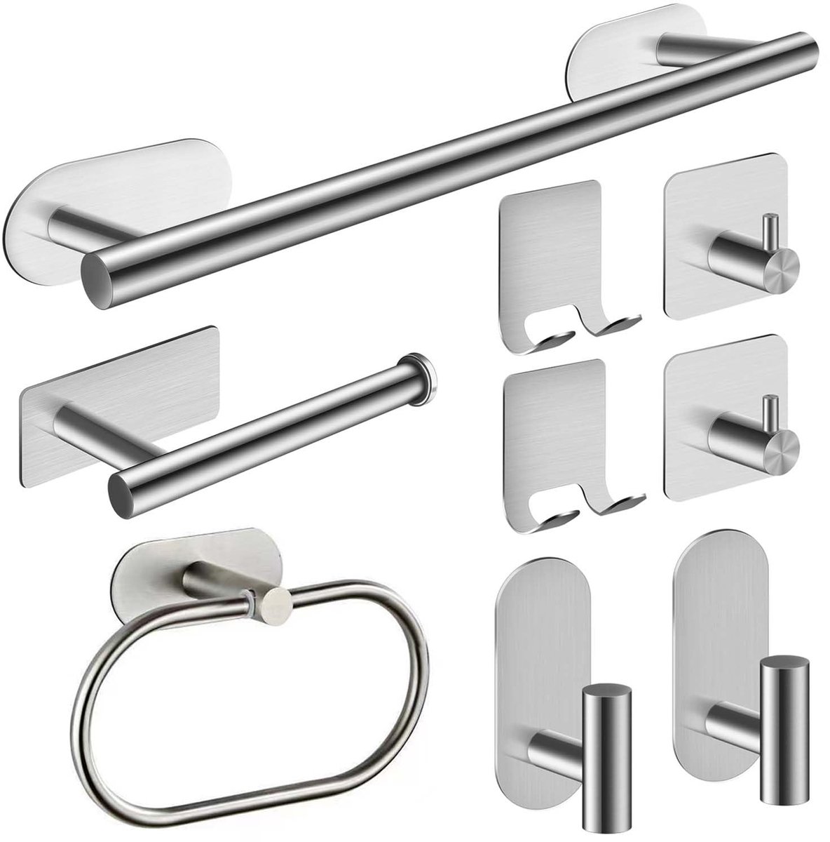 SnelShoppen - Handdoekhouderset zonder boren, 9-delige zilveren badkameraccessoireset met wandgemonteerde keukenhanddoekhouder, ideaal voor badkamer e