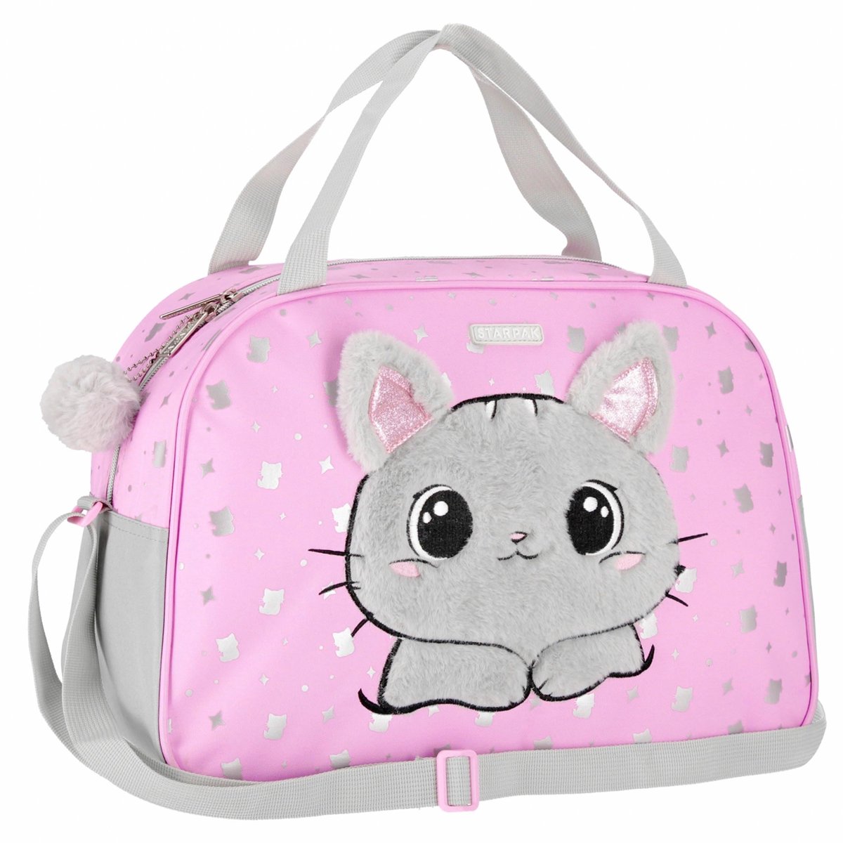 SnelShoppen - Reistas voor Meisjes Kat - Roze Sporttas voor Lichamelijke Opvoeding, Reizen, Sport, Schoudertas 39x27x16 cm - Perfect voor Kinderen