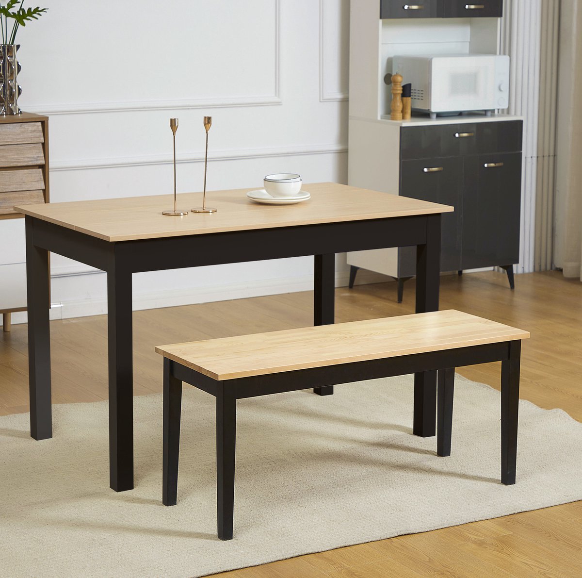 HAUSS SPOLE Eetbank – 102 x 36 x 45 cm – 2-Zits Zitplaats Van Grenenhout – Naturel – Voor Keuken Eetkamer Of Hal – Met Anti-Slip Voetpads