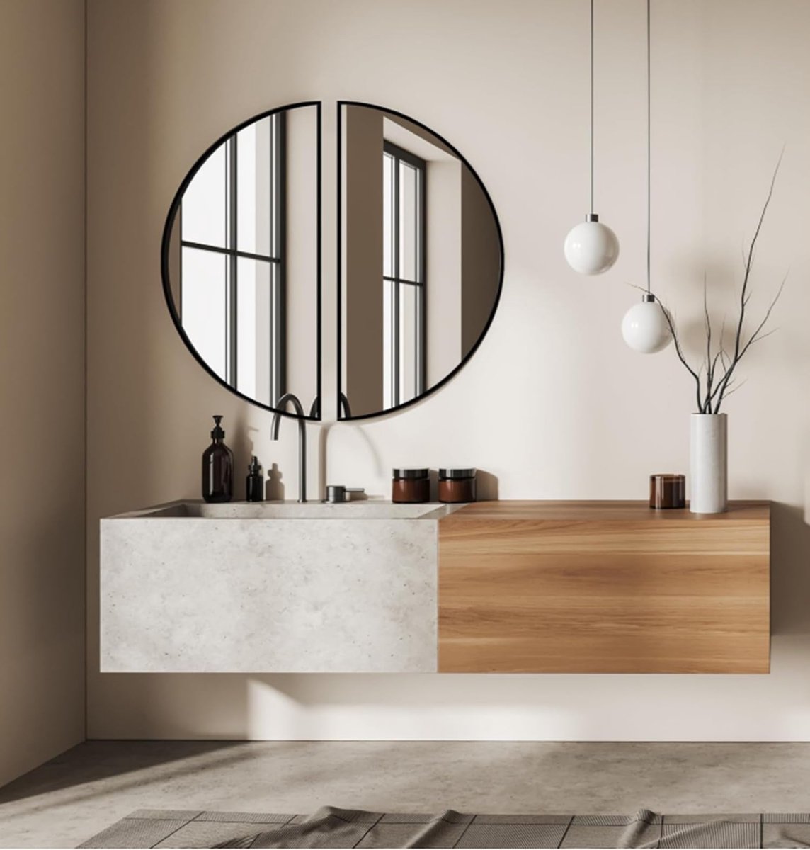 SnelShoppen - RAMIX Wandspiegel Zwart 120 x 60 cm, Gepoeerdcoat Aluminium Frame, Rechthoekig, Rond, Ovaal, Halve Cirkel, Voor Woonkamer, Slaapkamer, B