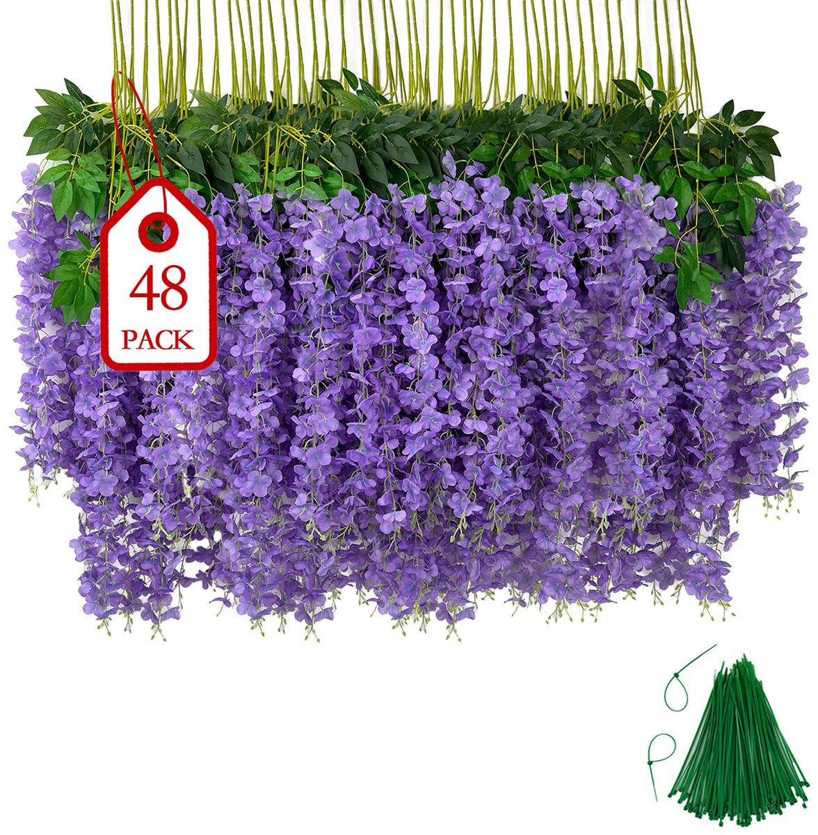 SnelShoppen - 24 Stuks Lichtpaars Kunstmatige Hangende Bloemen 3.75 Feet - Perfect voor Feesten, Tuin Decoratie, Bruiloften en Meer