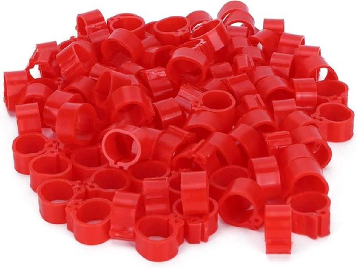 200 stuks Rode Vogel Pootringen voor Duiven Identificatie en Training - 10mm Rood Clip Ringen inbegrepen