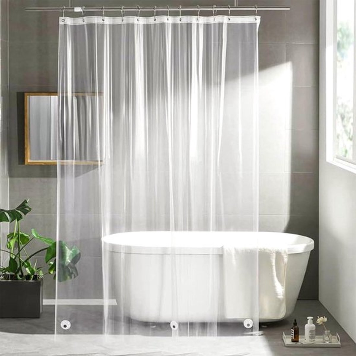 Transparant Douchegordijn 180x200cm - Waterdicht Badgordijn met Ringen en Magneet - PEVA Douchegordijn voor Badkuip Badkamer - Modern Design
