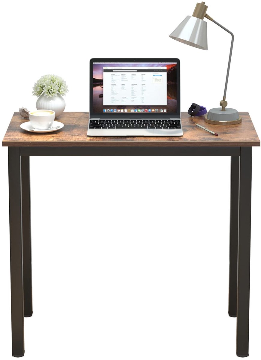 SnelShoppen - Compact bureau, computertafel, kantoormeubilair, pc-tafel, werktafel, van hout en metaal, 80 x 40 x 75 cm, bruin en zwart voor thuis en