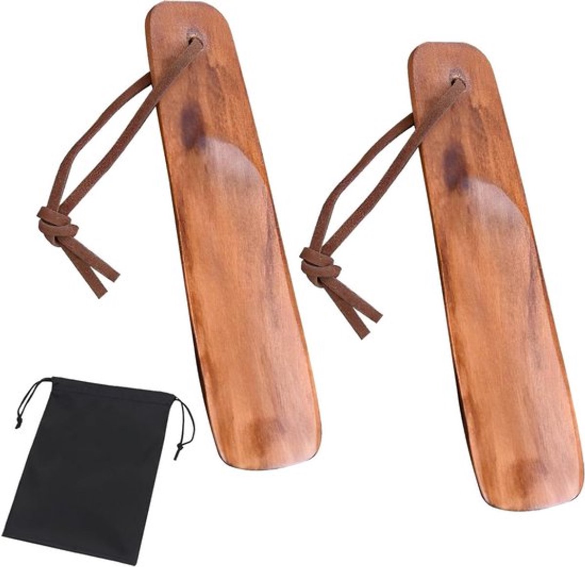 Houten schoenlepel, klein formaat, 15,5 cm, 2 stuks - schoenhoorn voor mannen, vrouwen, senioren, zwangere vrouwen en kinderen