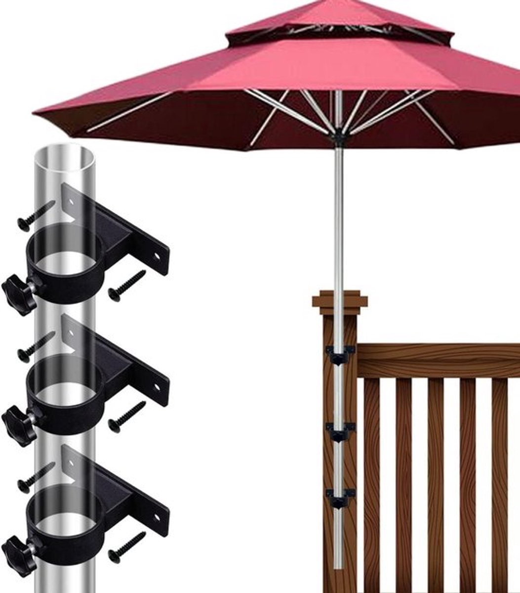 Parasolklembeugel voor terrashekken en balkon, zwart (3 stuks)
