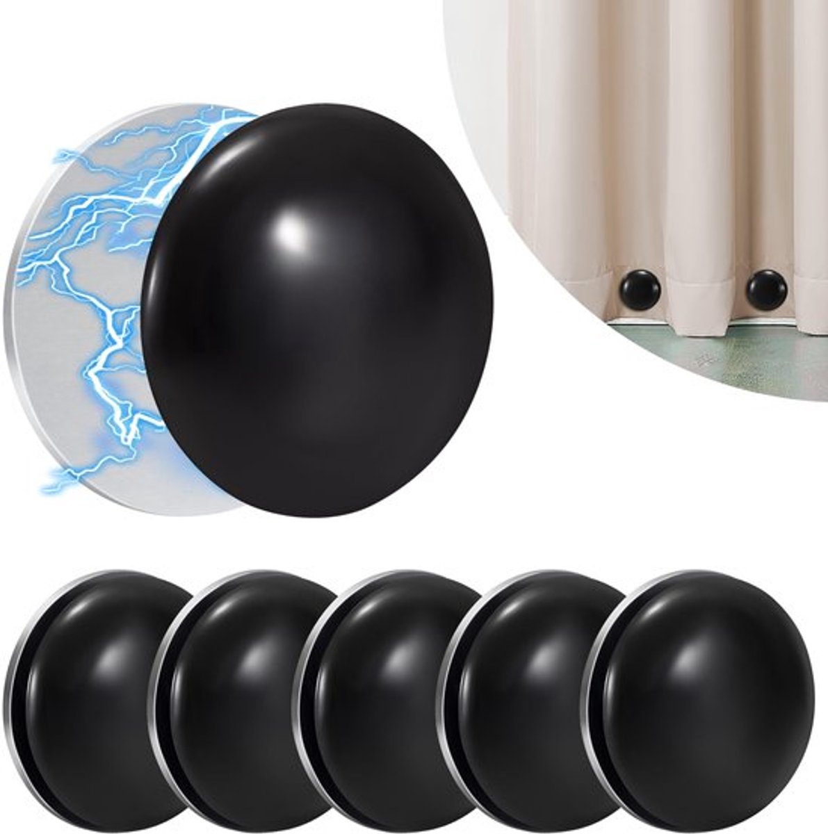 - Magnetische Gewichten Voor Gordijnen - Sterke Magneten - Ideaal Voor Douches - Zwart - Voor Gordijnen - 6 Stuks
