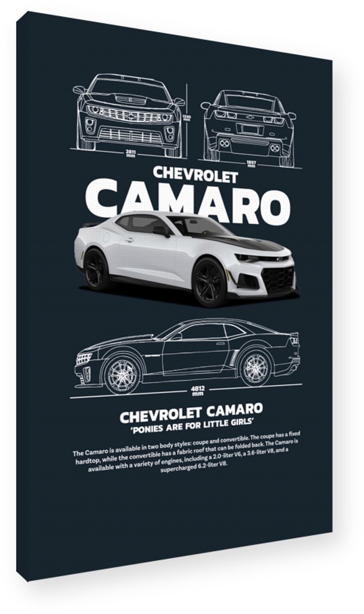 Chevrolet Camaro Schilderij - Wanddecoratie Canvas op Frame 20x30 cm - Technisch Design Po