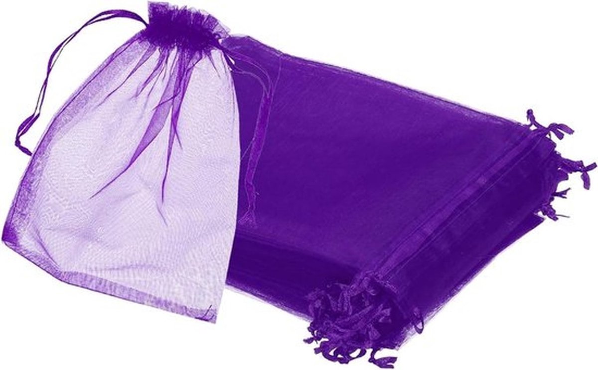 Transparante organza zakjes met trekkoord, 25 stuks, donkerpaars, cadeau, sieraden, bruiloft.