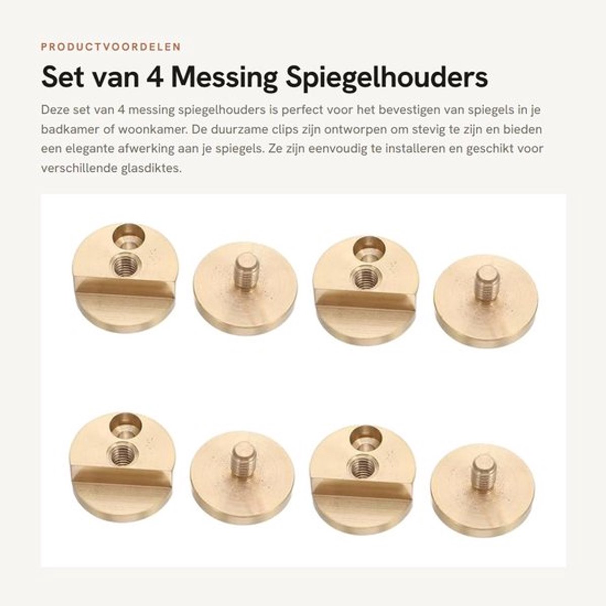 Spiegelhouders 4 Stuks - Messing Spiegelklemmen - Wandmontage Bevestigingsclip - Duurzaam - Veilig Ontwerp - Elegante Esthetiek - Spiegelclips