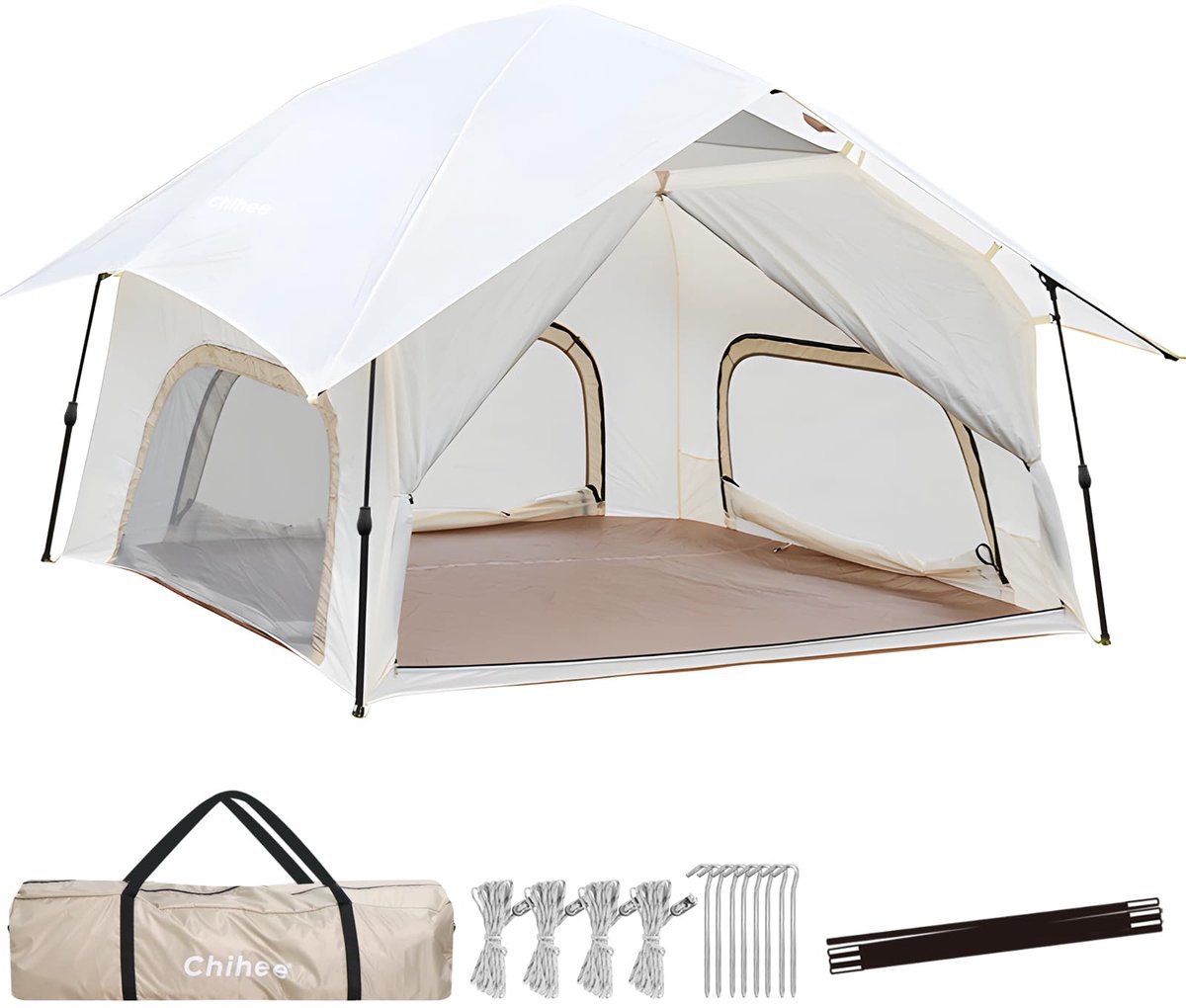SnelShoppen - Chihee Campingtenten Pop up 2-Persoons Instant Tent Outdoor Shelter Staande Tent Vierkante Familiehut met Gaasramen en Regencape