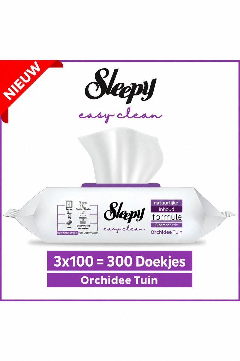Sleepy Easy Clean Orchidee Schoonmaakdoekjes – 3 x 100 Stuks – 300 Vochtige Reinigingsdoekjes – Voordeelverpakking - Yuzey Temizleme Mendili Orkide - surface cleaning wipe