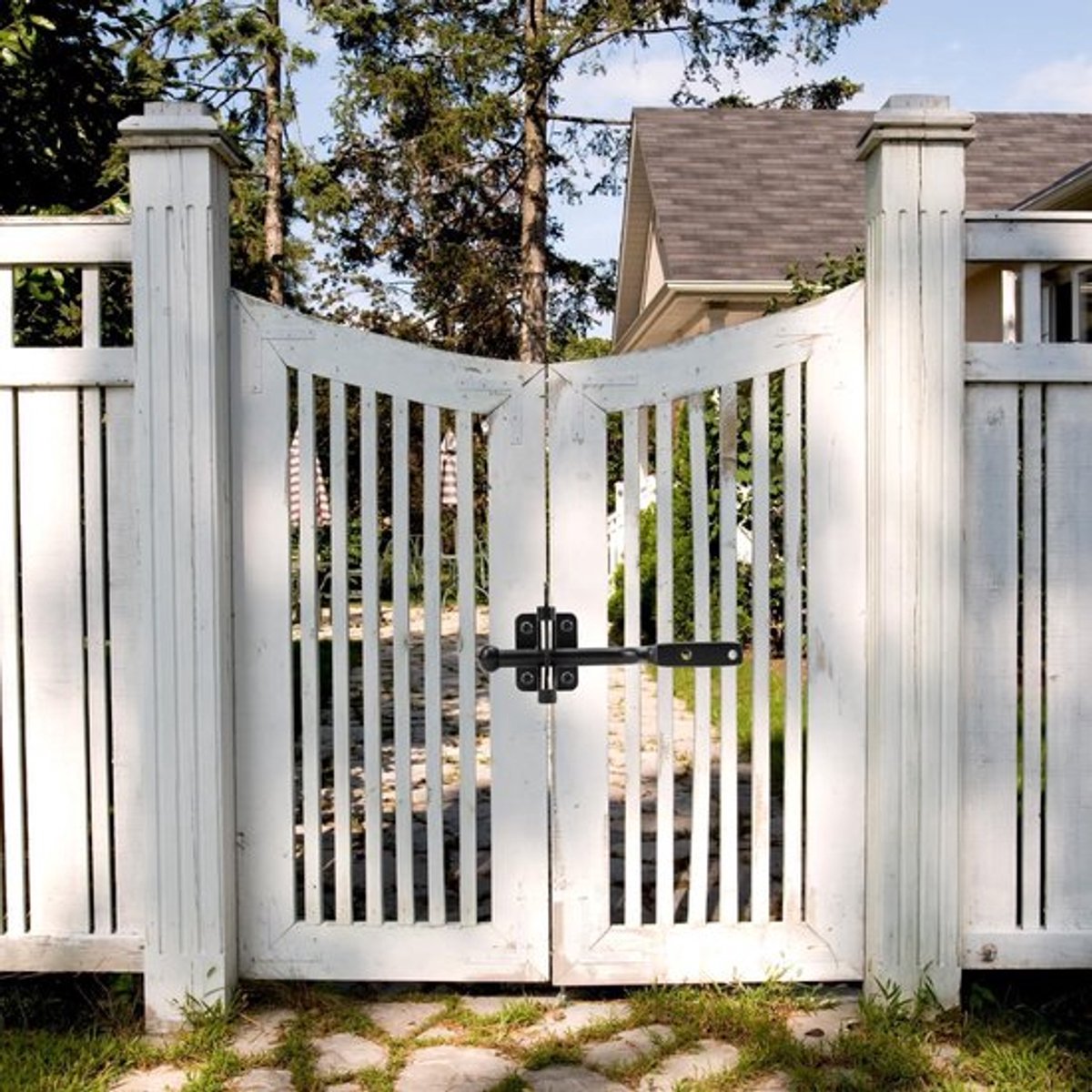 Tuinpoortgrendel voor houten poorten, kippenhokpoorten, zwart met schroeven
