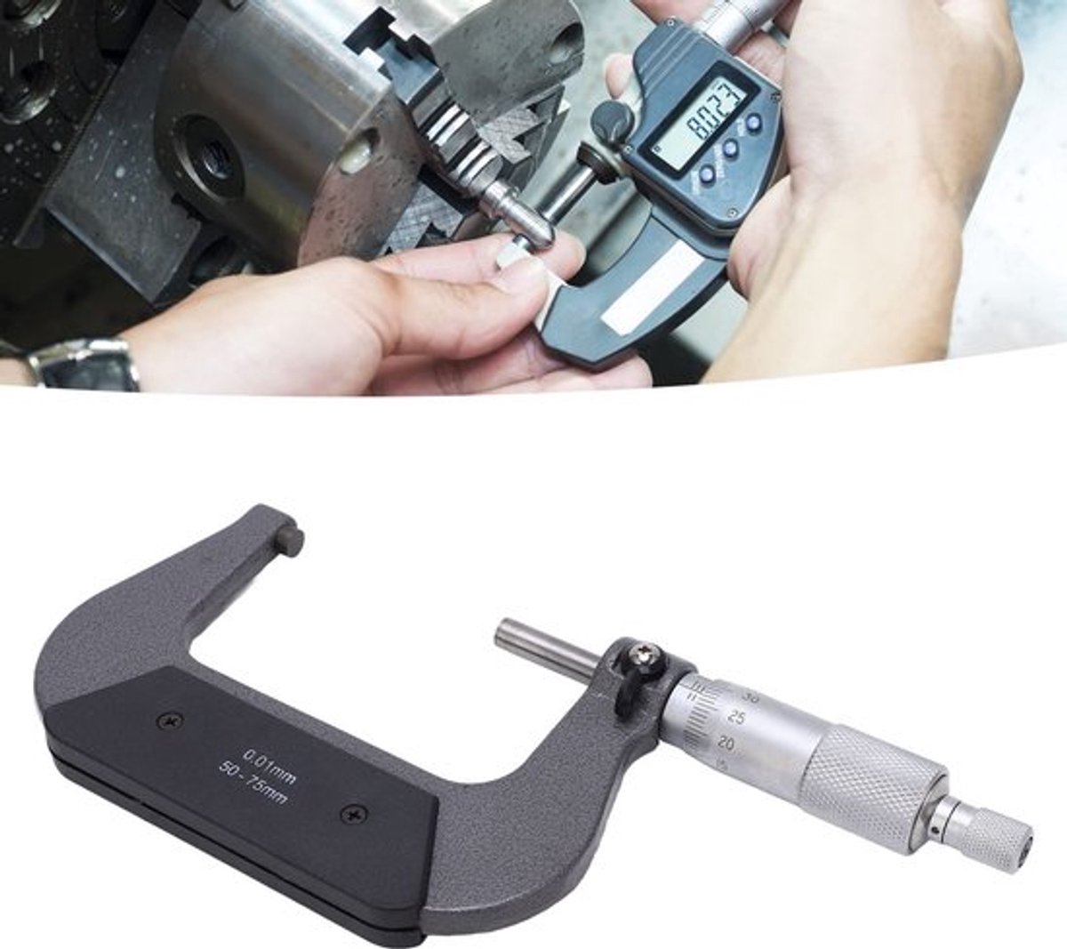 Buitenmicrometer Professionele Precisie - Diktemeter - Aluminiumlegering - Nauwkeurige Meting - Draagbare Micrometer - Meetnauwkeurigheid 0,01 mm