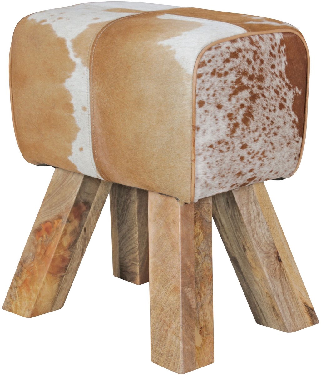 Poef geitenleer bruin-wit 40 cm
