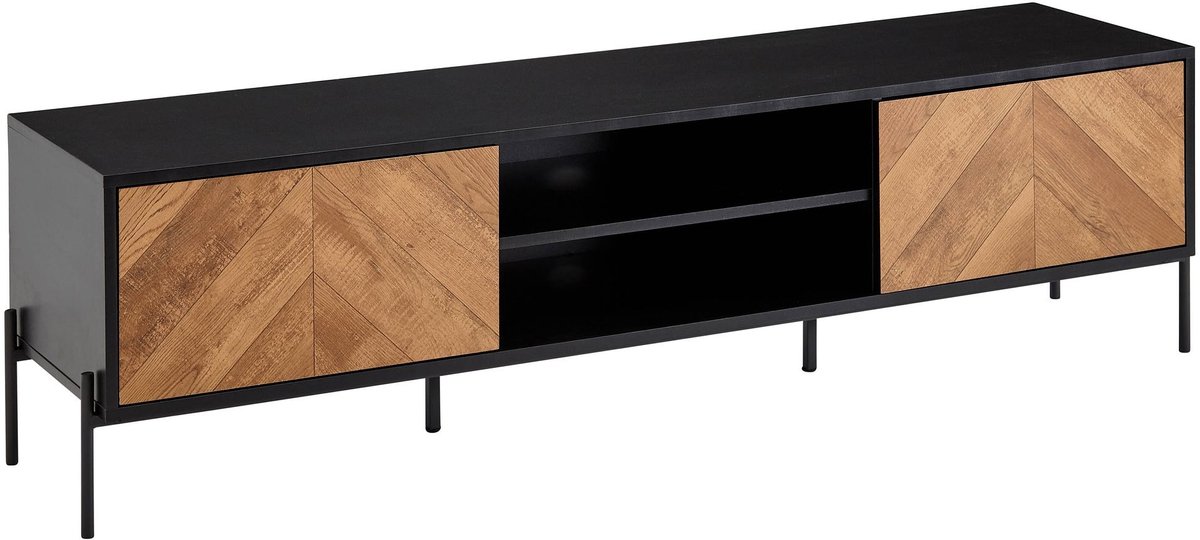 Ervesto Hifi Lowboard Tv-meubel - Tv-dressoir 163x45x40 Cm - Hout Zwart Eiken Decor - Lowboard Met 2 Deuren - Tv-kast Woonkamer Modern