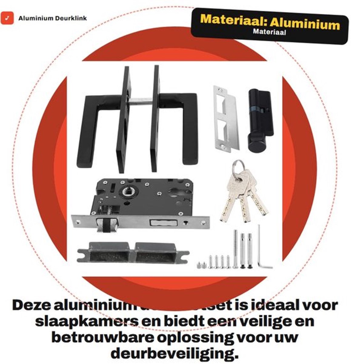 Deurklink Set - Aluminium Deurklink - Deurslot Slaapkamer - Handvatvergrendeling - Zwart - Hoogwaardige Kwaliteit