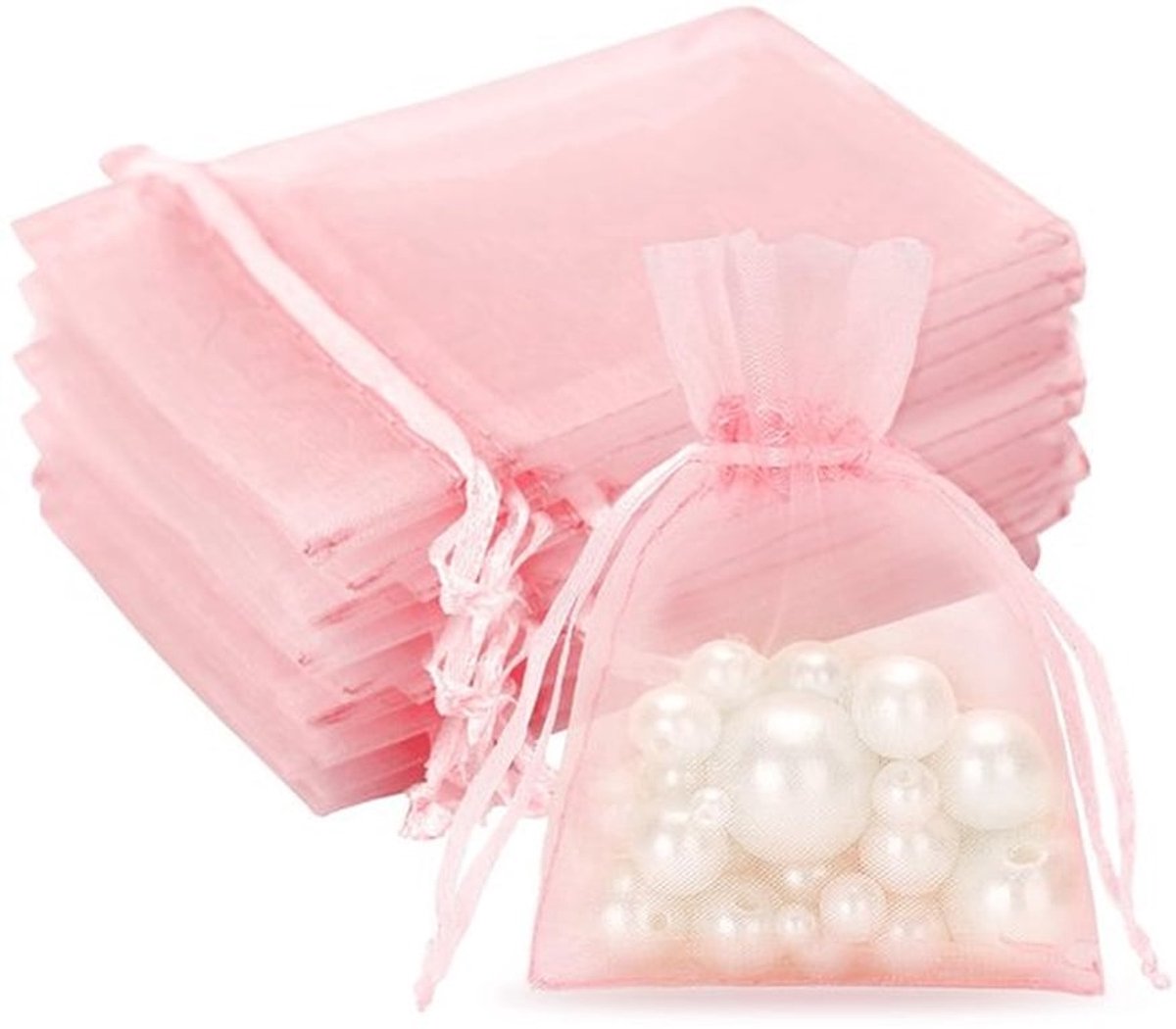 - Organza cadeauzakjes - Set van 50 - Perfect voor bruiloften - Roze - Kleine zakjes voor sieraden en lekkernijen - 7 x 9 cm