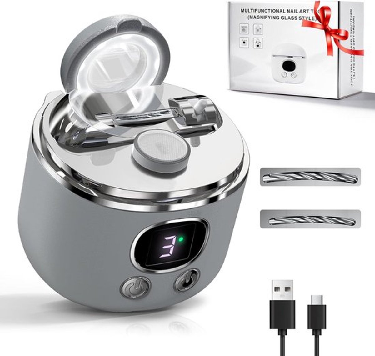 SnelShoppen - Elektrische Nagelknipper 4-in-1 met LED-Licht en Vergrootglas, Dubbele Messen voor Dunne en Dikke Nagels, 3 Snelheden voor Senioren en S