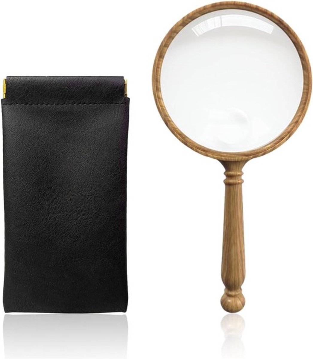 Retro Handheld Vergrootglas Met Opbergzak - Voor Lezen en Hobby - Houtkorrel Design