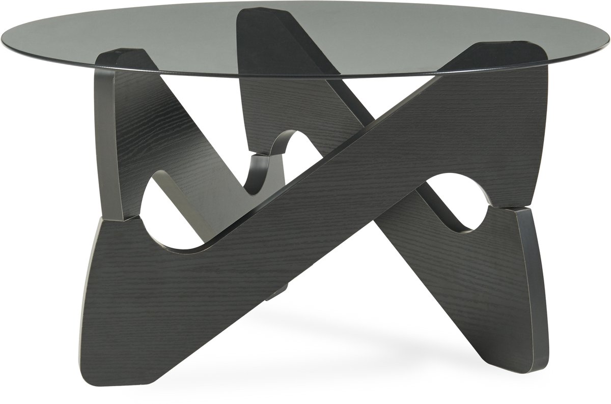 Salontafel Reypio rond met rookglas Ø70x35 cm grijs en zwart [en.casa]