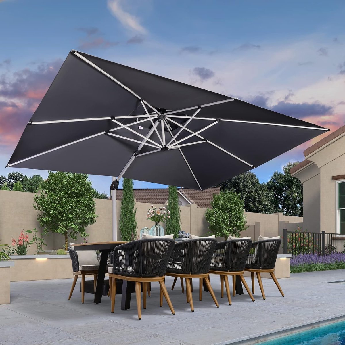 PURPLE LEAF Rechthoek Parasol – Dubbel Top – 360 °Graden Rotatie – UV werend doek– Windbestendige Zweefparasol