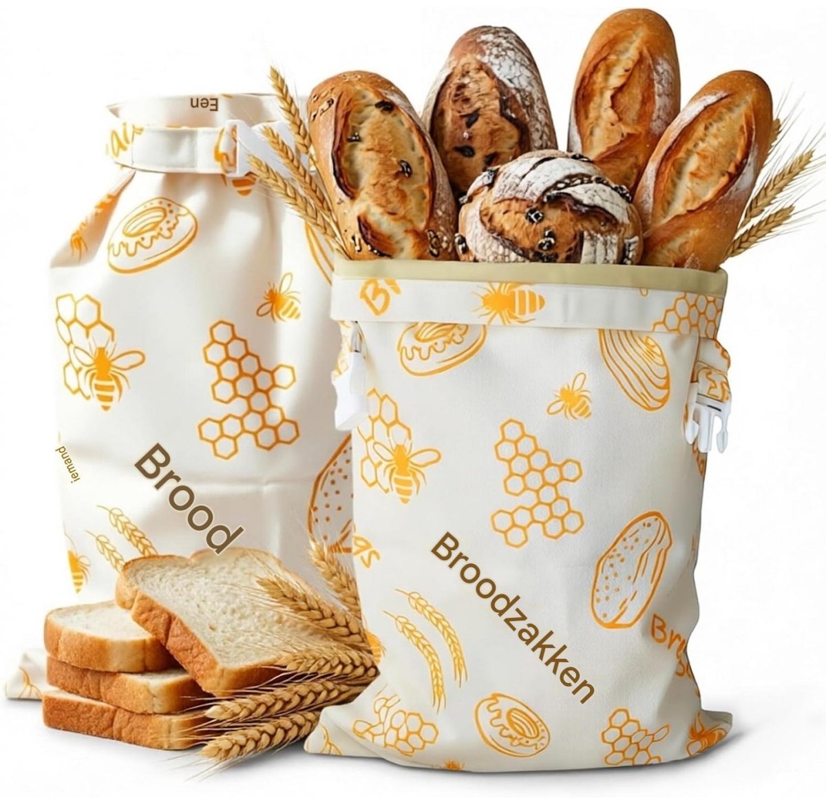 GELLDG 2 Stuks Herbruikbare Productzakken - Dubbellaags met Rits en Drukknopen - Geschikt voor Brood en Bakkerijproducten - Duurzaam Doek Materiaal - Complete Set voor Vershouden