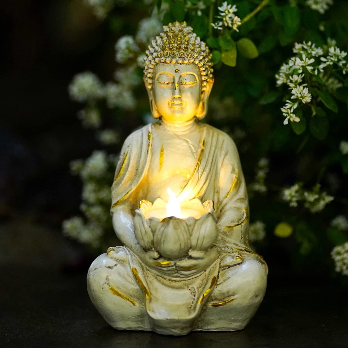 SnelShoppen - Yeomoo Meditatie Boeddha Figuur Theelichthouder - Kaarsenhouder Decoratie Woonkamer - Boeddha Figuren met Lotus Zen Kamer Decoratie Tuin