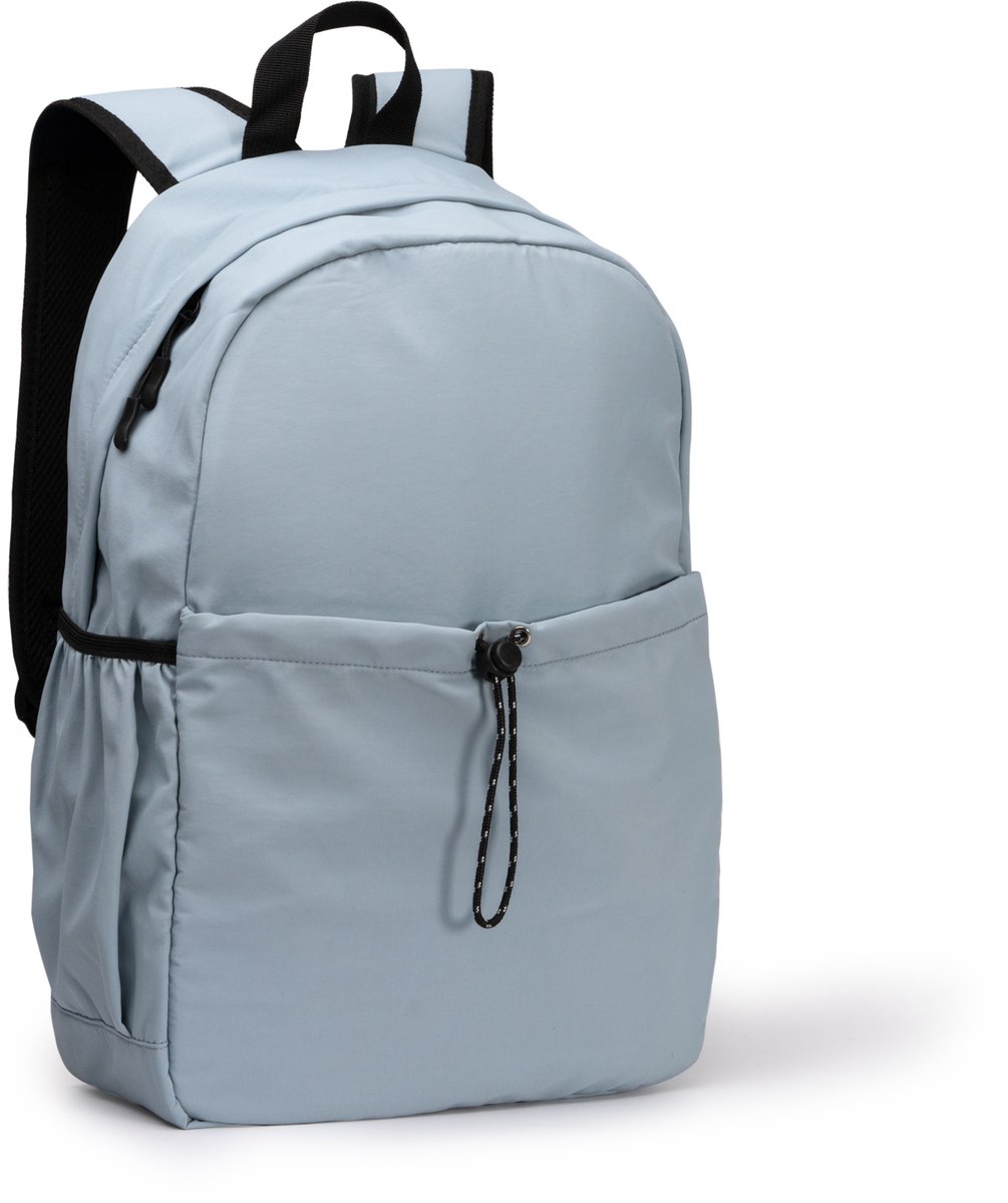 Zacht blauwe nylon rugzak met laptopvak en 2 flesvakken