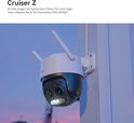 Imou Cruiser Z beveiligingscamera met witte antenne's en zwart/wit behuizing. Twee lenzen en vier infraroodlampen.