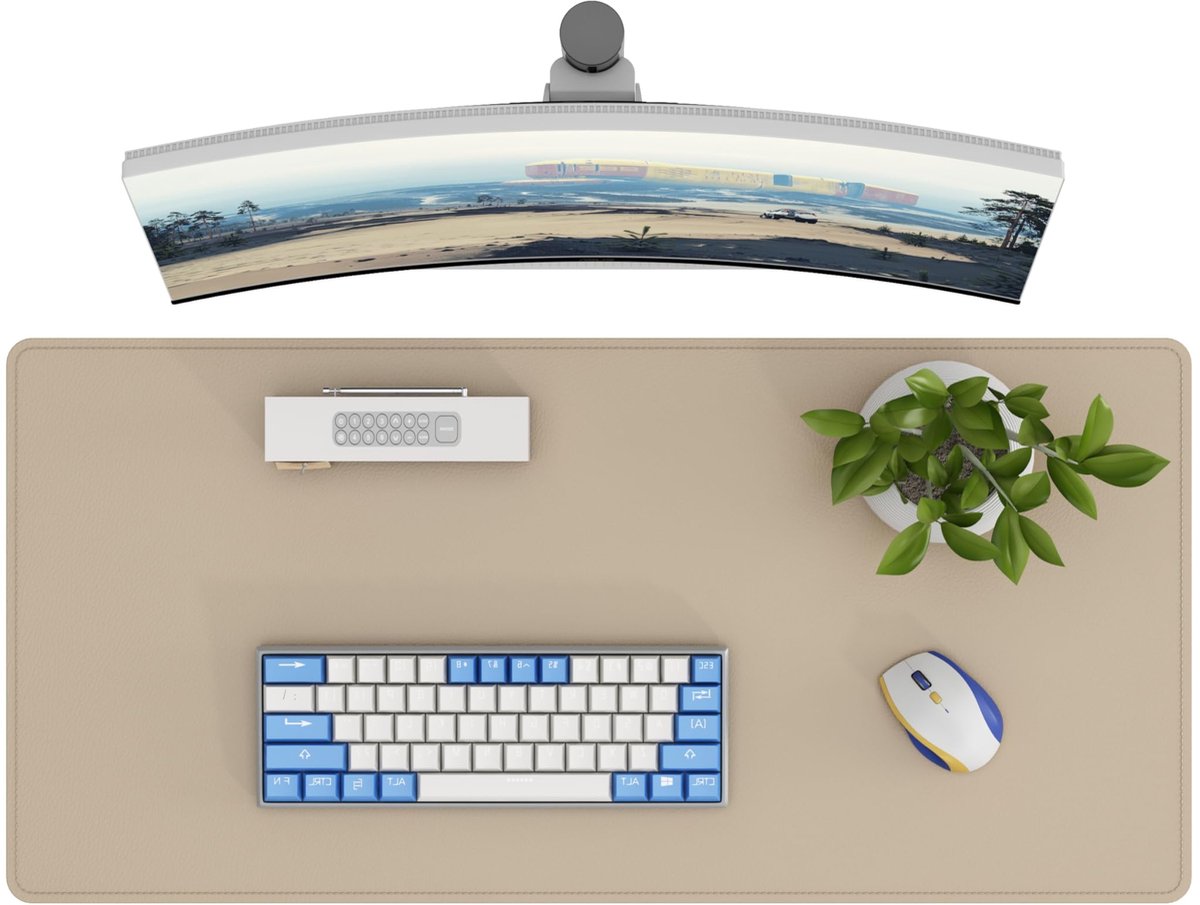 SnelShoppen - DAWNTREES Bureauonderlegger - Bureaumat van Leer - Antislip Grote Muismat - Laptop Onderlegger - Beige 90 x 43 cm - Geschikt voor Kantoo