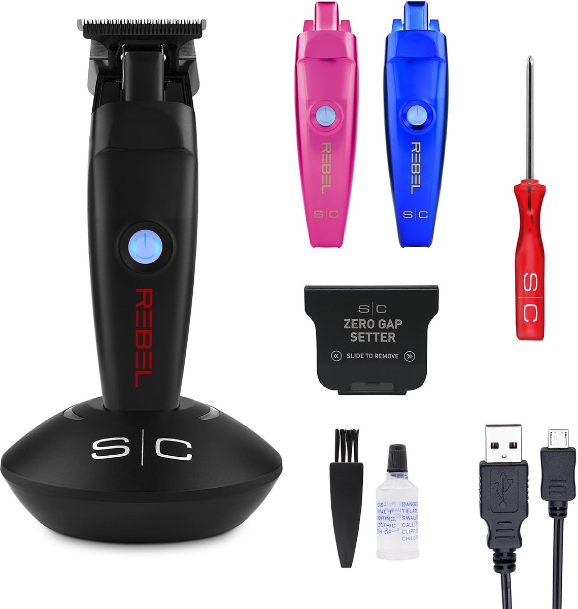 SnelShoppen - Professionele Tondeuse voor Mannen, Draadloze Trimmer met Rotatiemotor, 120 Minuten Autonomie, 0 Gap Blad Afstelling, 3 Verwisselbare Ho
