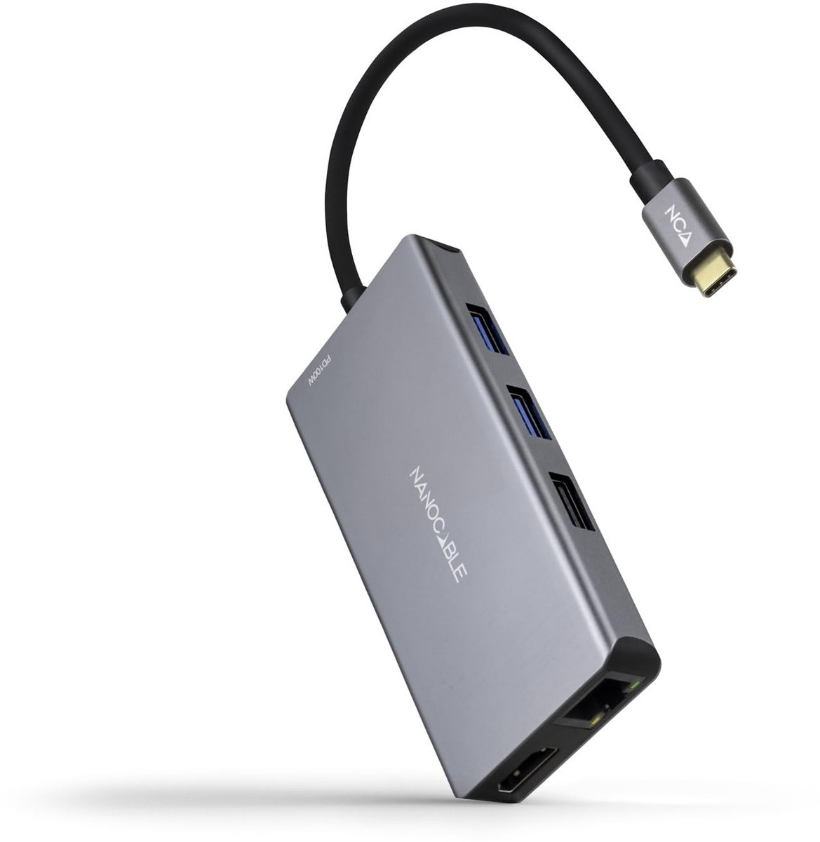 SnelShoppen - 9-in-1 USB-C Converter Hub met 3 USB-A poorten, 2 HDMI poorten, RJ45, TF, SD, USB-C PD 100W, Aluminium, 15 cm, Grijs voor Laptop, Deskto