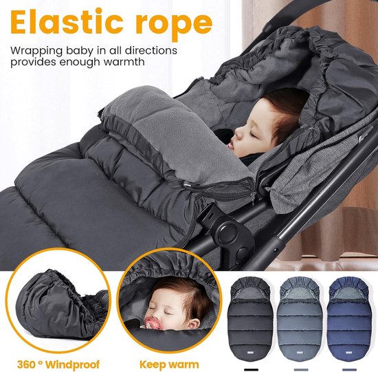 Thijox - Voetenzak voor Kinderwagens, Waterdichte Baby Voetenzak met Verstelbare Kap, Polar Fleece Voering, Machine Wasbaar, Zwart, 90x48 cm, Ideaal v van Thijox — afbeelding 3