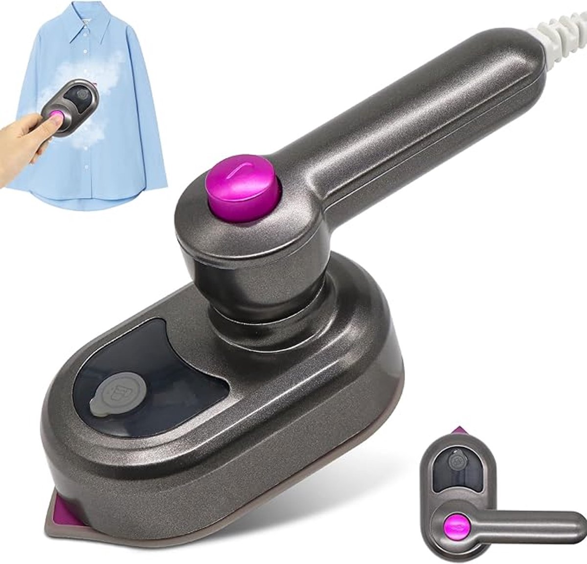 Mini Stoomstrijkijzer - Kledingstomer - Strijkijzers & Kledingstomers - Opvouwbaar En Draaibaar - Lichtgewicht - Met 50 Ml Stoom - 180° Opvouwbare Handstomer - Reis Strijkijzer - Hand Stomer - Snel Opwarmend - Geschikt Voor Thuis En Op Reis - Grijs