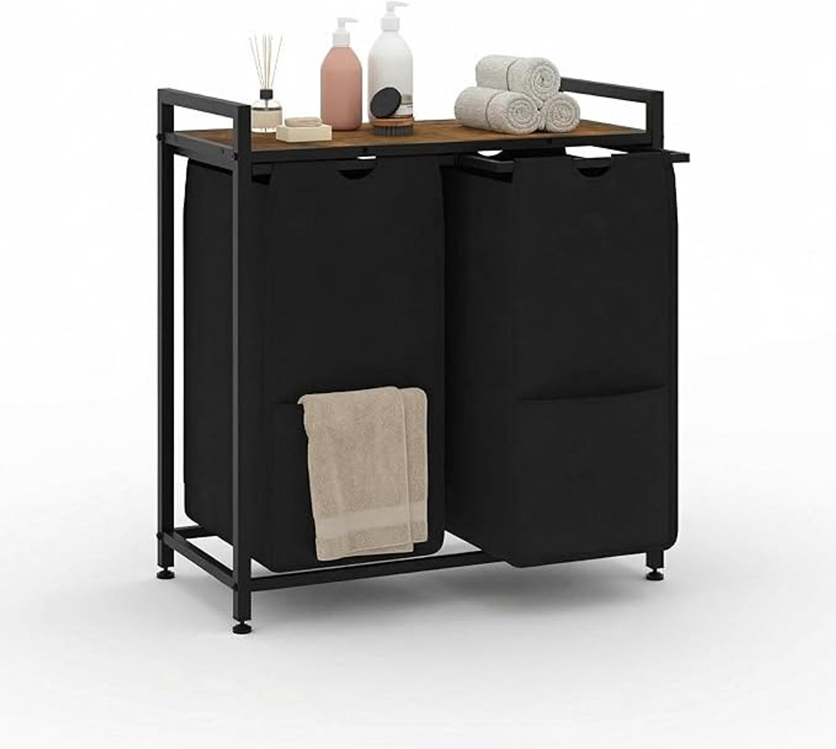 Wasmand - 2 lades - Zwart - metaal - Afmetingen 68x33x72cm