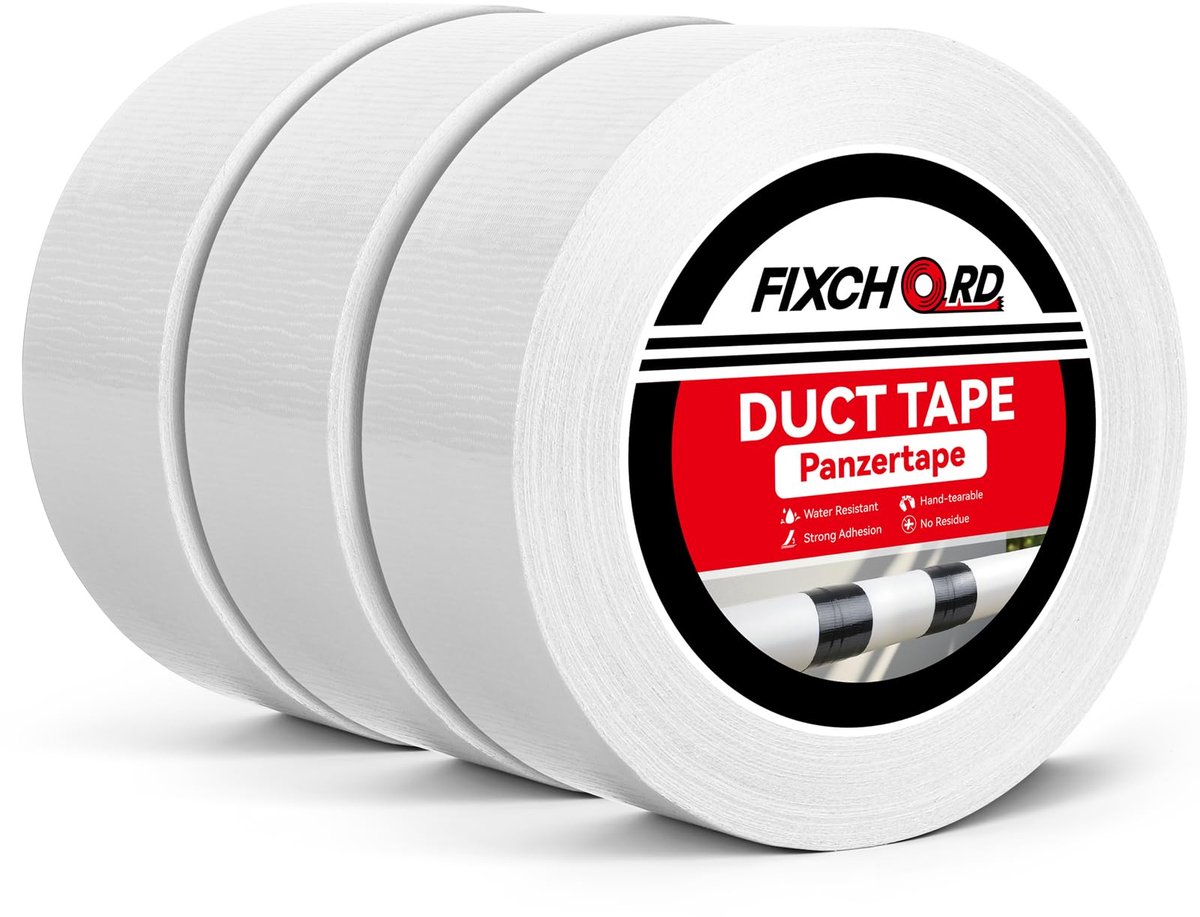 SnelShoppen - FIXCHORD Ducttape 3 Rollen 50mm×50m Waterdichte Gaffa Tape Extra Sterk Kleefband Wit voor Reparatie Bundeling Afdichting Binnen Buiten