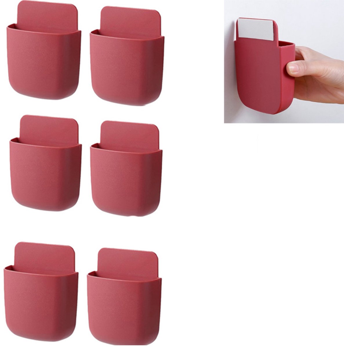 Afstandsbediening Houder Wandmontage -Afstandsbedieningshouder wand zelfklevend- hangende opbergwandhoude- 6 stuks afstandsbedieningshouders - Opbergdoos Wandhouder van -zelfklevende organizer- TV- make-up kwast houder -airconditioning-Rood