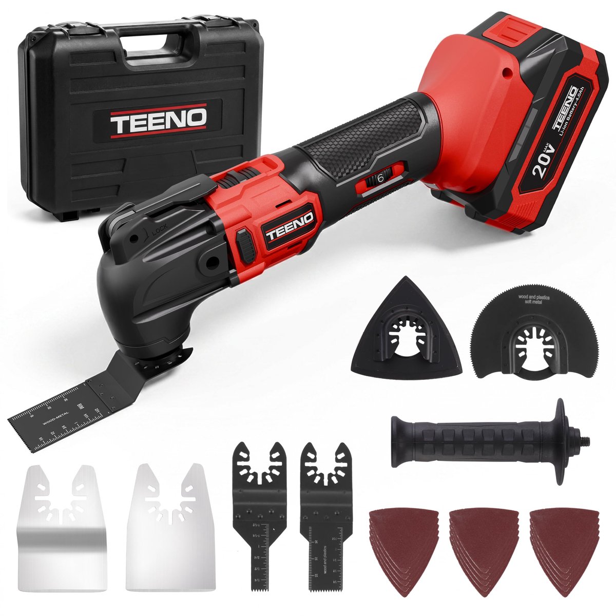 SnelShoppen - Oscillerend Multifunctioneel Gereedschap Draadloos 20V Borstelloos 6 Snelheden 4,0A Batterij Oplader 8500-21000 omw/min Voor Schrapen en