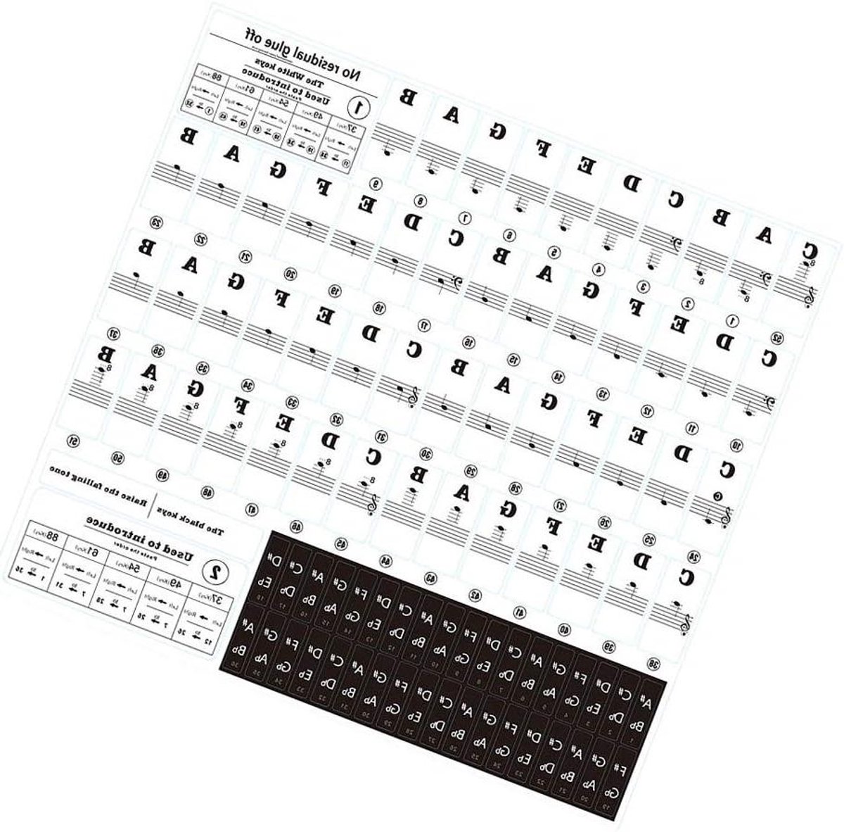 Piano Toets Stickers - Toetsenbord Noten - Muziek Leren - Verwijderbaar PVC - 61 Toetsen - Transparant