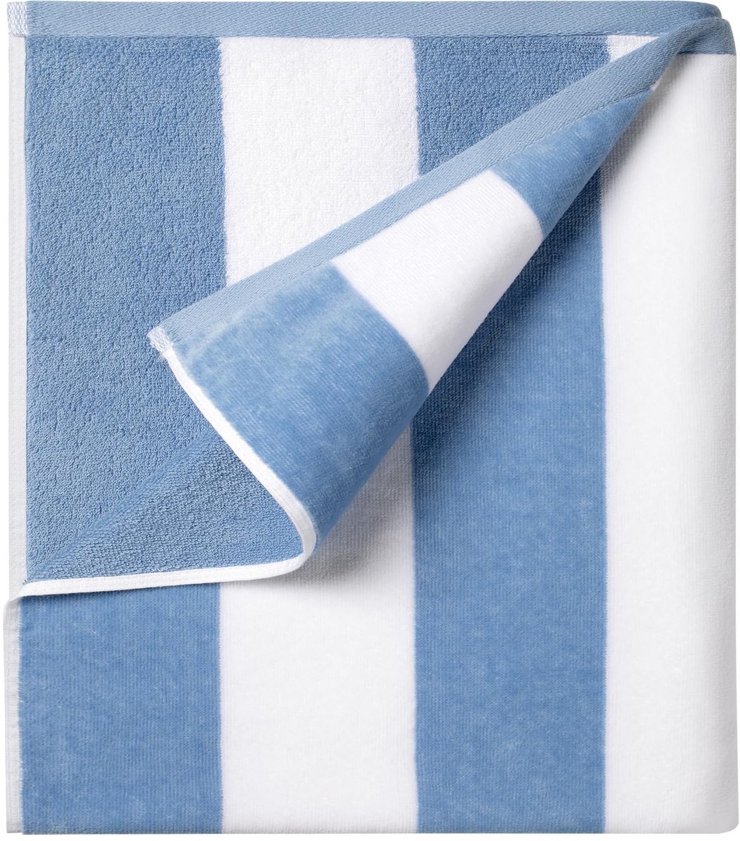 SnelShoppen - Oversized Katoenen Strandlaken 70 x 70 Inch - Zachte Gestreepte Cabana Zwemhanddoek (Blauw) - Perfect voor Strand, Zwembad en Camping