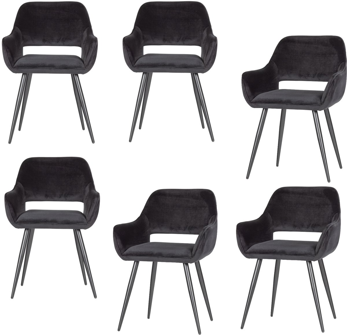 WOOOD Jelle Eetkamerstoelen - Velvet - Zwart - Set van 6