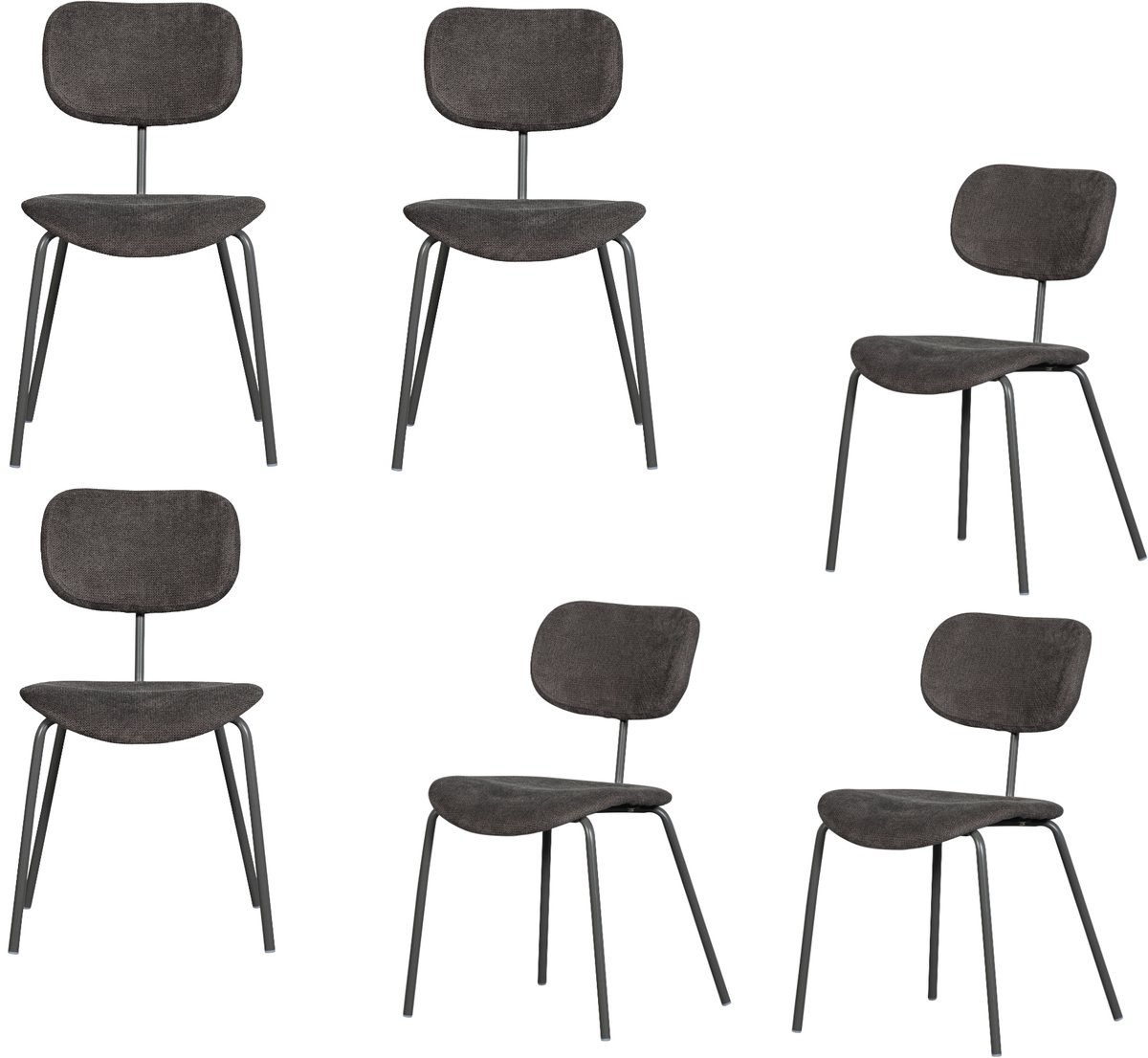 WOOOD Link Eetkamerstoelen - Polyester - Bruin/Grijs - Set van 6