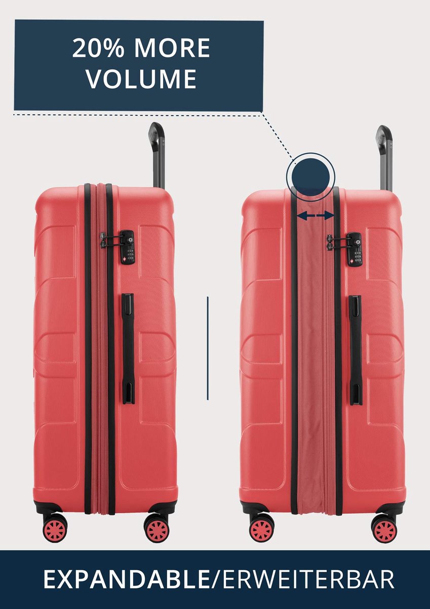 SnelShoppen - Grote koffer 76 x 53 x 31 cm ABS harde schaal uitbreidbaar (96-110 L) met TSA slot, 4 dubbele wielen, telescopische handgreep trolley, K