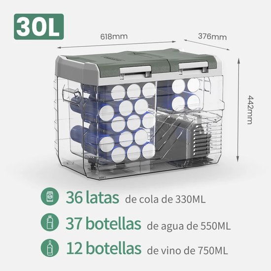 Joorly Mini Koelkast - Electrische Koelbox - Elektrische Vriesbox - Koelbox Elektrisch 12v 230 volt - Koelbox Auto - 30 Liter - 61.8 x 37.6 x 44.2 cm — afbeelding 2