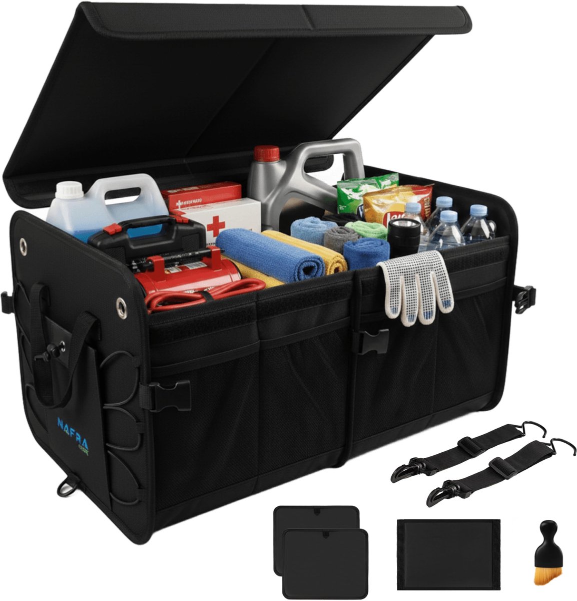 SnelShoppen - Kofferbak Organizer Auto 65L, Opvouwbare SUV Opberger met Meerdere Vakken, 600D Oxford, Antislip Bodem, Verstelbare Bandjes, Zachte Deks
