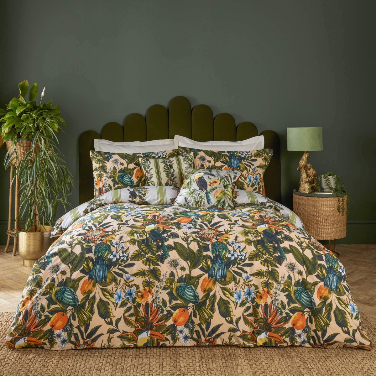 SnelShoppen - Leilani Dekbedovertrek Set - Tropisch Bloemen Regenwoud Omkeerbare Katoenmix - Veelkleurig - King Size - Perfect voor Slaapkamer en Vaka
