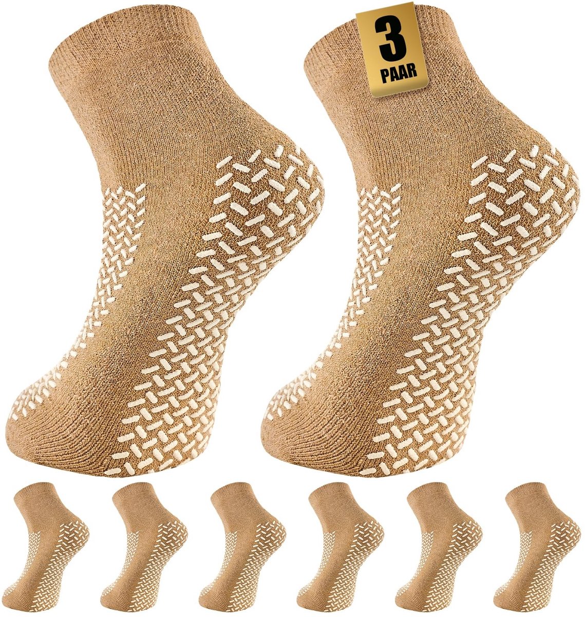 Dailygoods- Ziekenhuissokken met dubbel profiel - 3 Paar Antislip Stoppersokken - Valbescherming - Slippersokken voor Mannen/Vrouwen - Zachte Ademend Badstof - Betrouwbare Grip - Antislip Sokken