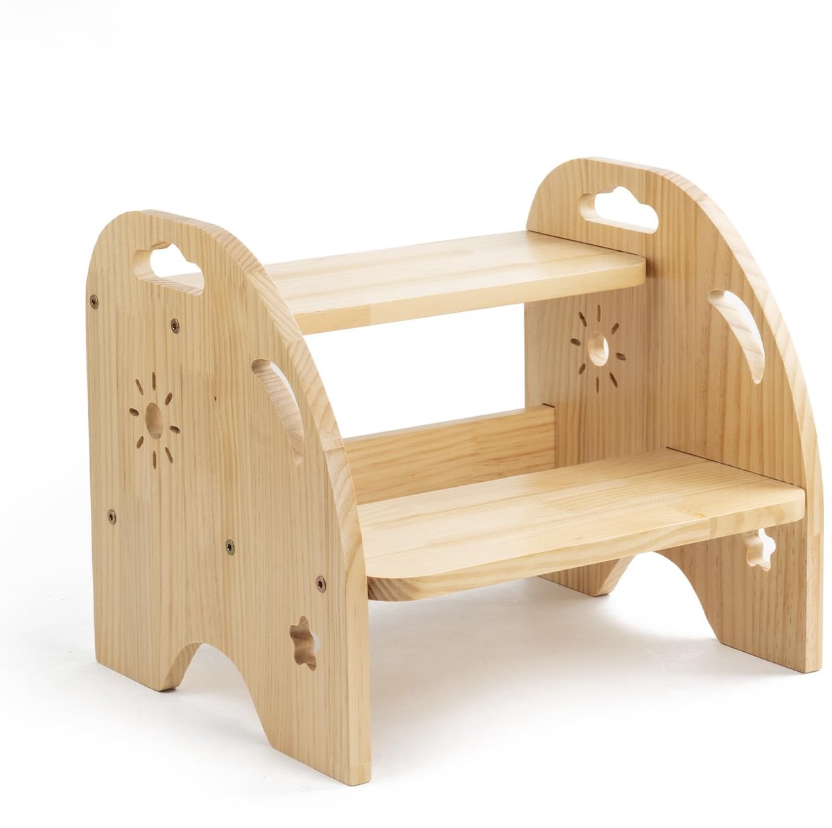 Dailygoods - Houten Trapstoel met 2 Treden - Antislip Kinderkruk met Handgreep voor Keuken en Badkamer